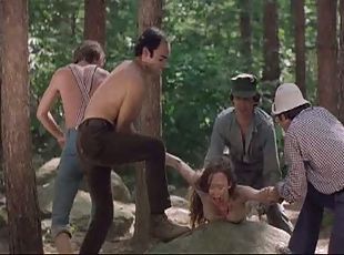 Four Horny Lumberjacks Abuse Camille Keaton Outdoors In The Forest