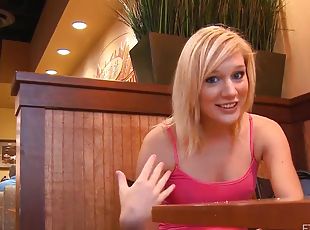 Beautiful blonde is quite glad to participate in an interview
