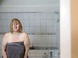 banhos, teta-grande, masturbação, orgasmo, maduro, mulher-madura, mãe, dedos, britânico, chuveiro