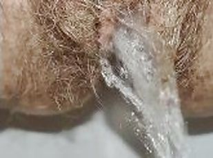 Delicious hairy pussy pissing mega close up