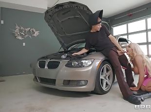 Bimbo wife and a mechanic fucking on the garage floor