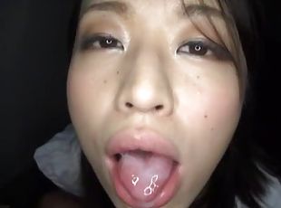 Kaede Niiyama sucks a cock and gets cum on her cute tongue