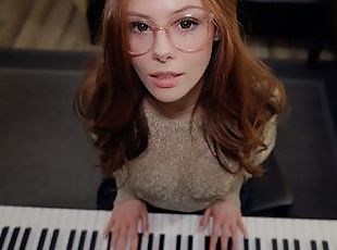 Music is fun when a student has no panties  piano lessons  SEX with Teacher  cum on face