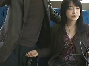 Luscious Japanese MILF gives handjob then pussy rubbed in public