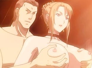 Anime threesome with naked big titted hottie