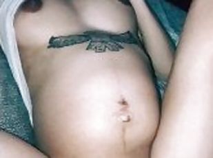 4K pregnant petite tattooed ebony teen up close
