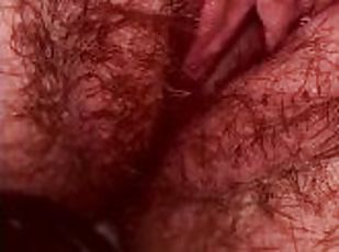 Pulsating hairy pussy close up