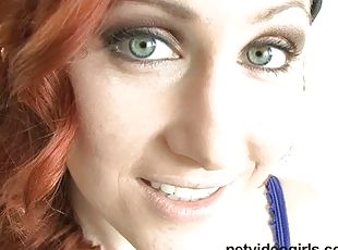 Redhead Katie doesn't mind being on her knees pleasing her dude