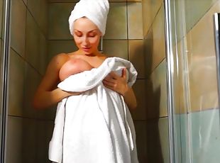 kąpiel, duże-cycki, amatorskie, masaż, blondynka, dupa, prysznic