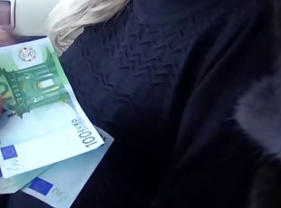 Titted russian girlfriend fucks with the guy for 200 euros in the car