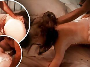 Got a Slut by Her Messy Hair and Roughly Fucked in a Doggystyle with French Talking