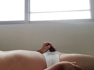 A fat Japanese girl in underwear masturbates and cums