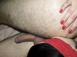 My Girlfriend Licks My Husband's Ass - blowjob, rimming, doggy, facial, cum on pussy - threesome