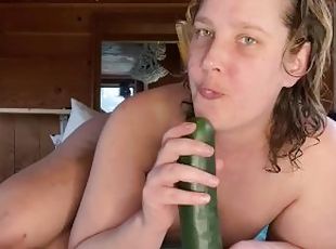 Cucumber is too girthy for my tight pussy