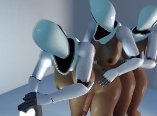 3 Futanari Robots anal train fucking