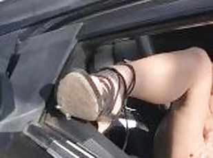 MILF completely naked masturbating in the parking lot