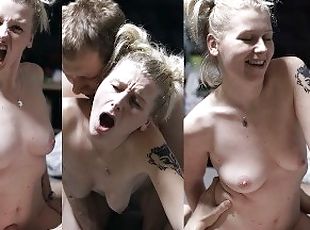 Horny blonde teen girl wants to get pregnant, man has no choice and needs creampie