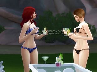 Two friends having hot sex in the pool, rubbing their pussies