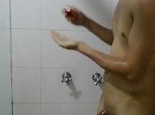 bañando, masturbación, amateur, gay, paja, ducha, a-solas, gay-joven, realidad