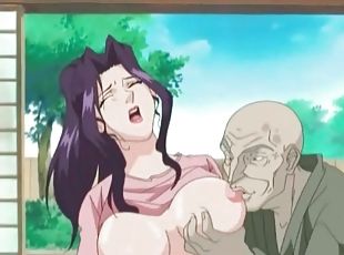 Old man wants his dick sucked by busty hentai chick