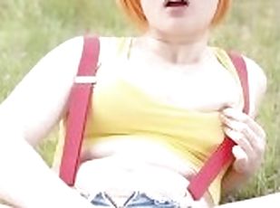 Misty From Pokemon Fingers Her Pussy And Plays With Her Tits In Public
