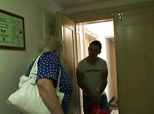Blonde 70 years old granny rides his cock