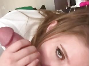 Hot blonde teen sucks off underwear model with giant cock until she swallows cum like a good girl