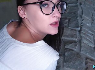 Petite vixen in glasses earns an extra dollar with her cunt