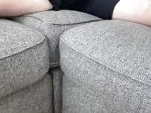 High res. Stroking huge cock,moaning and cum explosion on friends couch.