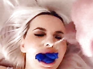 Girl with panty stuffed mouth takes cumshot