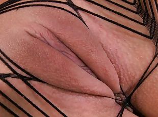 Aiden gets in the hot fishnet bodysuit and rubs her pussy