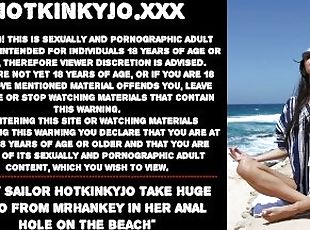 Sexy Sailor Hotkinkyjo take huge dildo from mrhankey in her anal hole on the beach