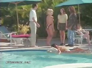 famoso, piscina, topless