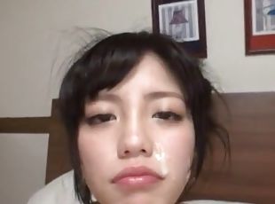 Messy facial ending after wild gangbang with adorable Tomoka Hayama