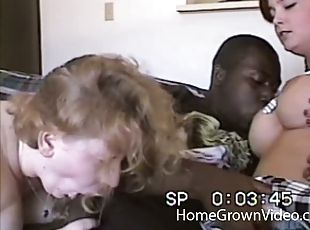 Two slutty white chicks get worked over by a big, black dick
