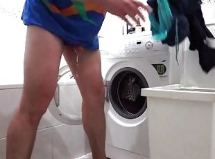 desperate pissing on laundry... with a surprise :)