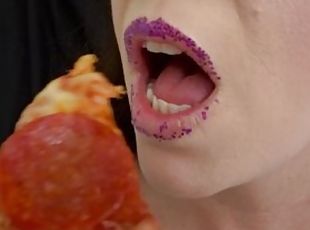 ASMR Sensually Eating Pizza Close Up Mouth Fetish Pretty MILF Jemma Luv SFW