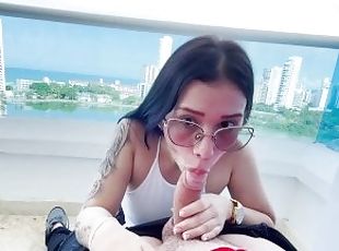prostitute in cartagena gives me a blowjob on the balcony of my hotel