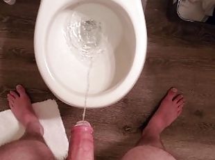 Long and Powerful Hands Free Piss Shooting From Shiny Lubed Up Cock