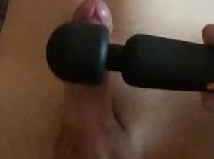 Milking his cock with vibrator