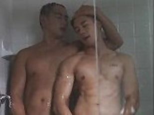 asiático, banhos, amador, gay, casal, chuveiro