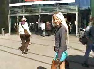 Blonde and her man love public sex