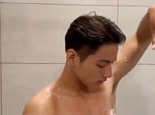 asiático, banhos, amador, gay, chuveiro