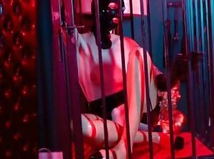 Slavegirl masturbates in hanging cage