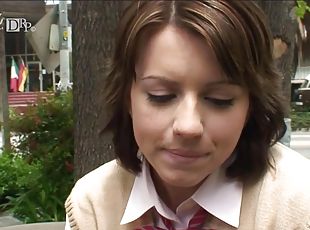Slutty short haired schoolgirl gets pounded in bed