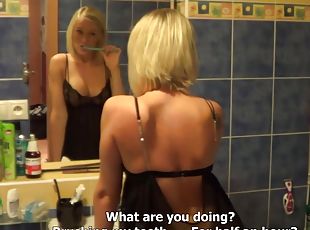 Amazing busty blonde cocksucker screwed in bathroom like slut