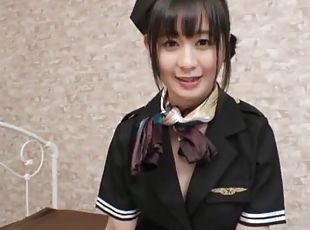 Japanese chick wearing an uniform sucking a dick on the bed
