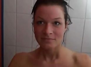 bañando, amateur, madurita-caliente, alemán, corrida, ducha