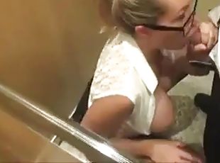 Fucking busty milf sucks my dick in the elevator