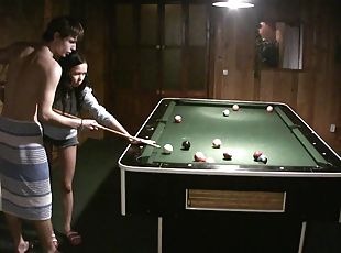 Amateur girlfirend learning how to play pool gets fucked good